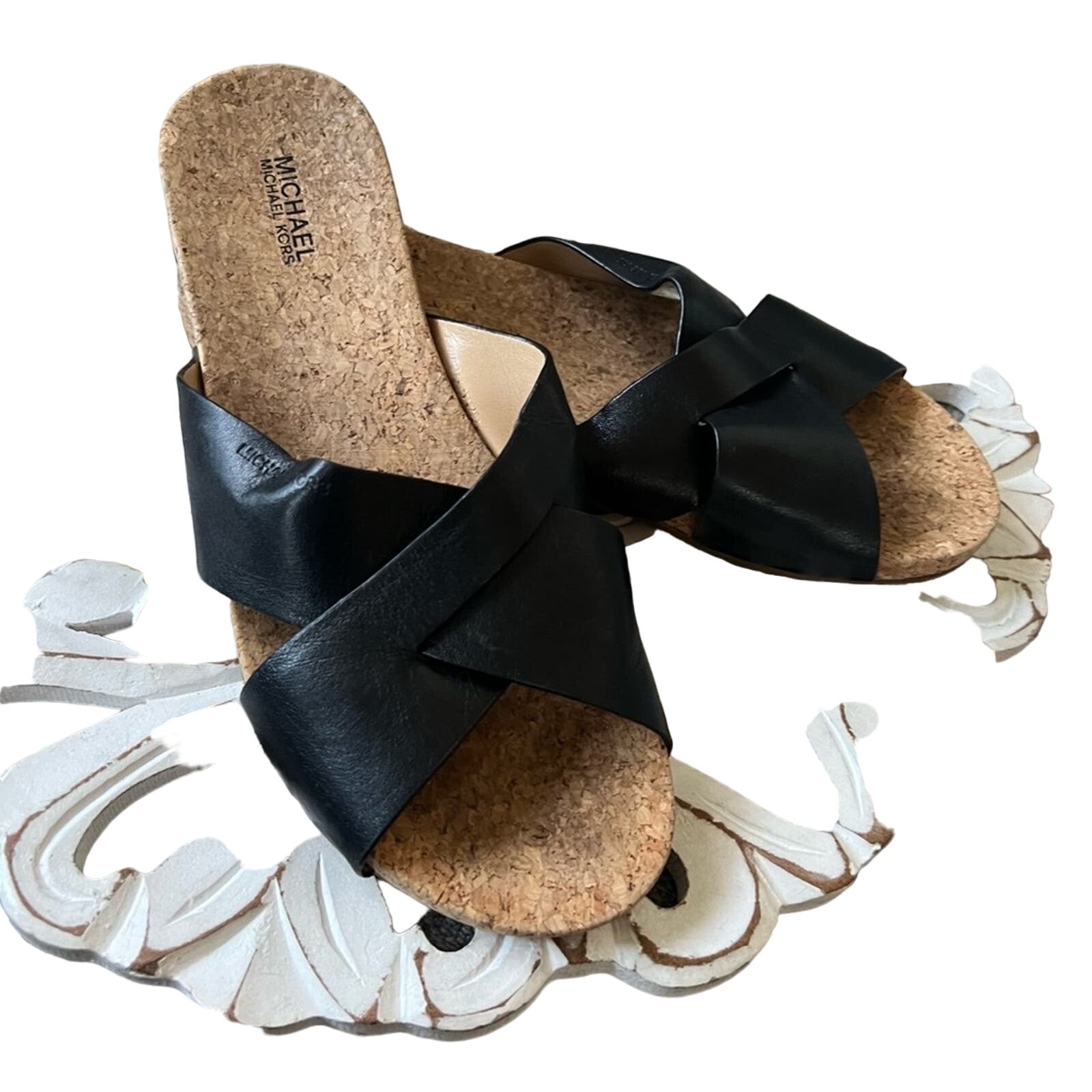 Michael Kors Black Leather Sandals Shoes Women’s 7.5